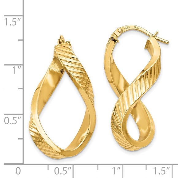 14K Twisted Textured Oval Hoop Earrings - Picture 2 of 4